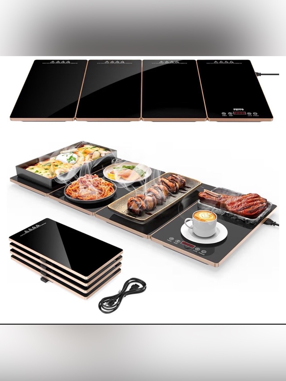 FEPPO Electric Warming Tray, 4-in-1 Food Warmers for Parties Buffet